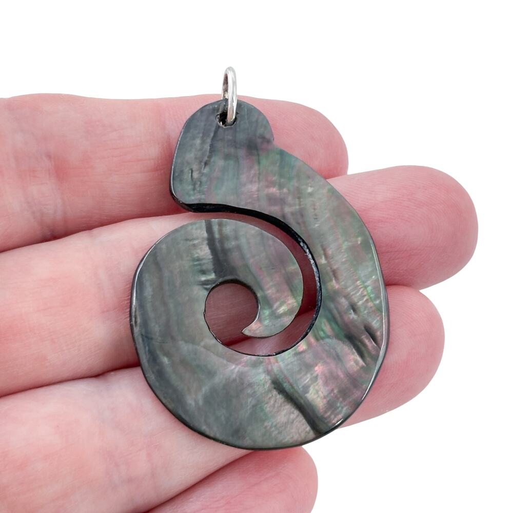 Vintage Sterling Silver 925 Abalone Shell Spiral Pendant